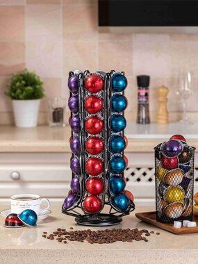 Rotating Coffee Bar Organizer Rack 60pcs Coffee Capsule Storage Organizer(1 Pack
